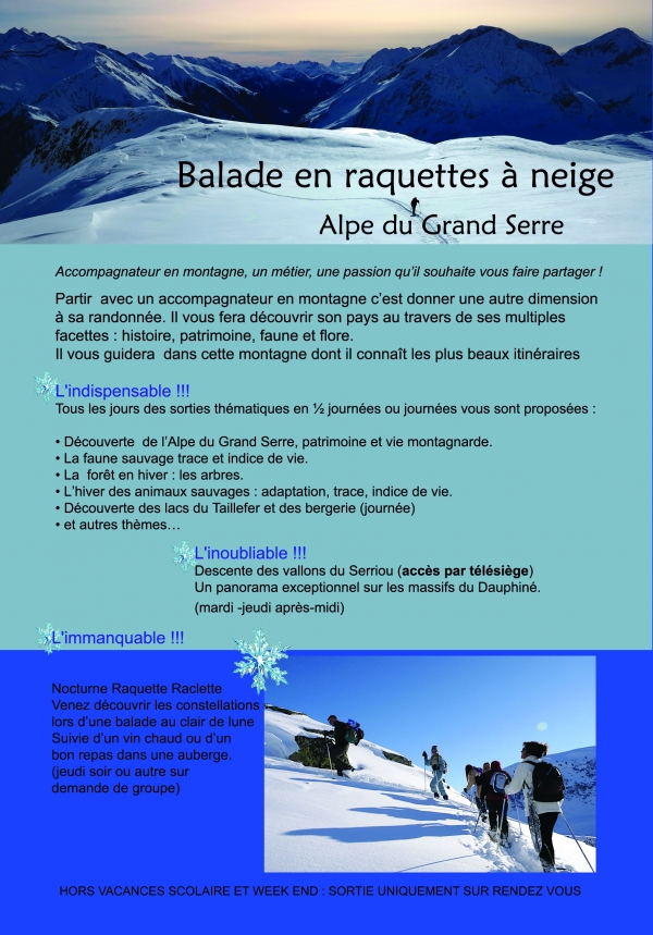 Programme sortie  raquette à neige  Alpe du Grand Serre